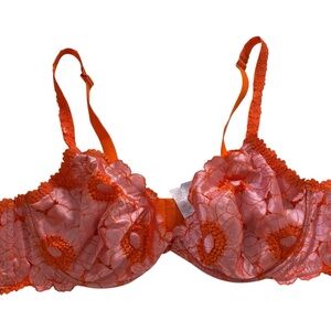 Savage X Fenty By Rhianna Orange Pink Lacy Underwire Bra Size 44D Feminine Sexy